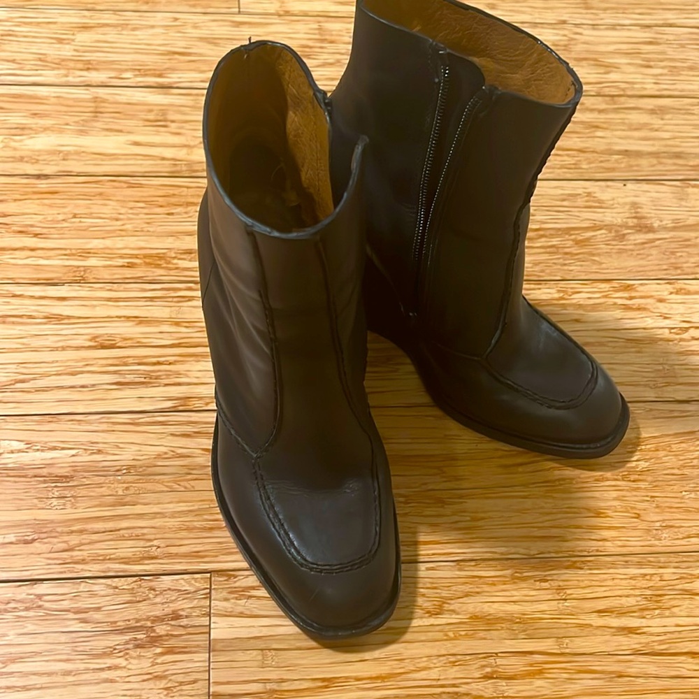 See by Chloe wedge ankle boots, black leather - size 7